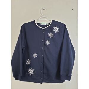 (F5) Vintage 90s Shenanigans Sweater Womens Petite XLP Cardigan Blue Sweatshirt